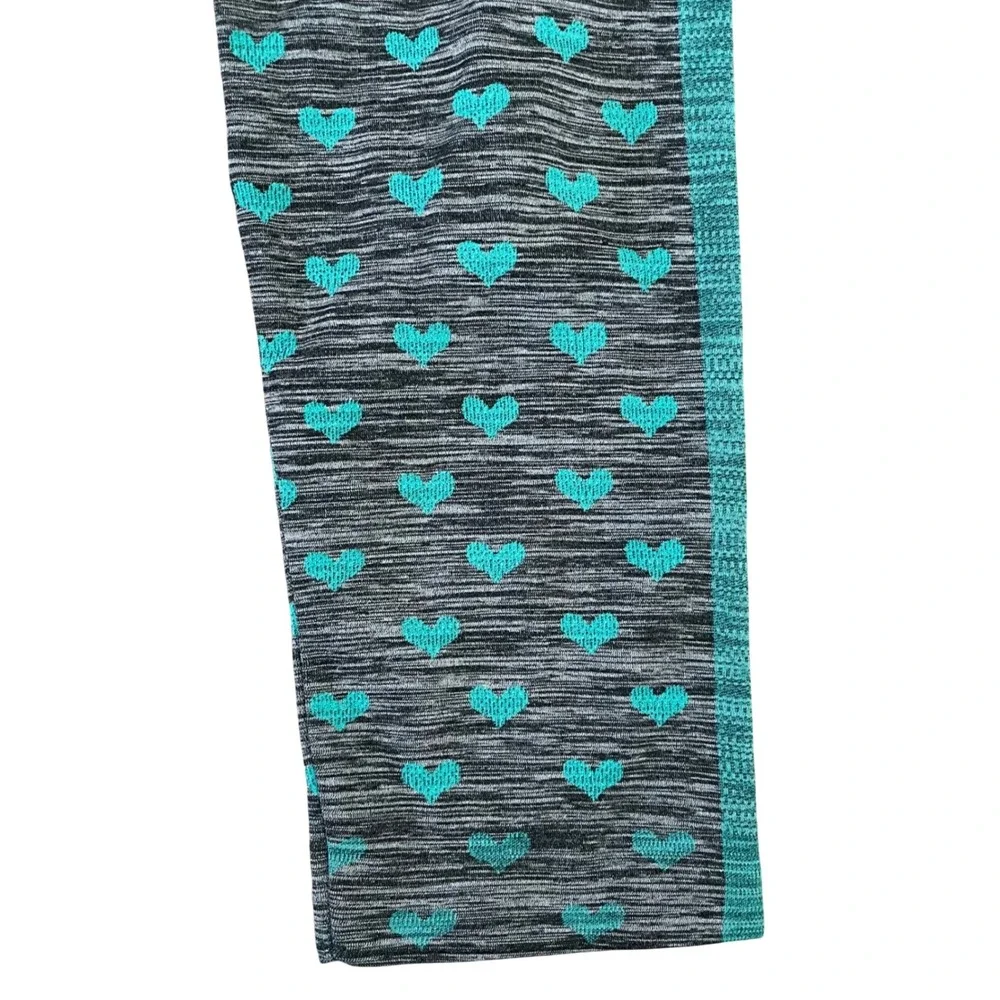 Activ Pro Leggings L/XL Space Dye‎ HEARTS Turquoise Gray Love Activewear Workout